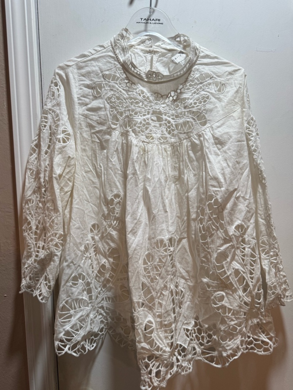 Preowned Anthropologie Harlyn Lace Eyelet High Neck Blouse Size L